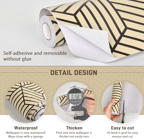 MelunMer Brown Geometric Wallpaper Peel and Stick Removable 17.7”×197” - Image 4