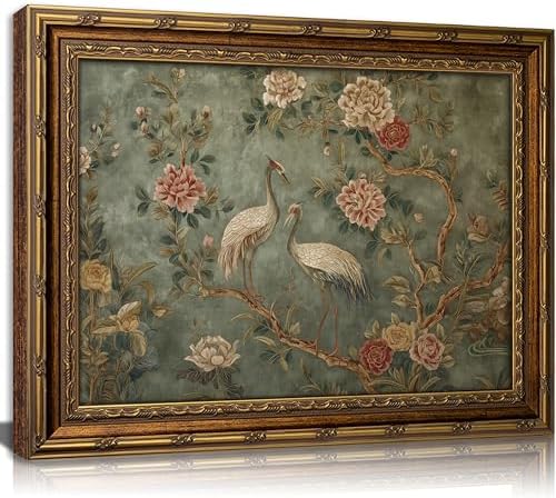 Vintage Gold Framed Heron Canvas Wall Art Nursery Animals Painting Picture Wall by VintageGoldFramedWallArt
