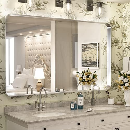 TokeShimi 48 x 30 Inch Brushed Silver Bathroom Mirror by TokeShimi