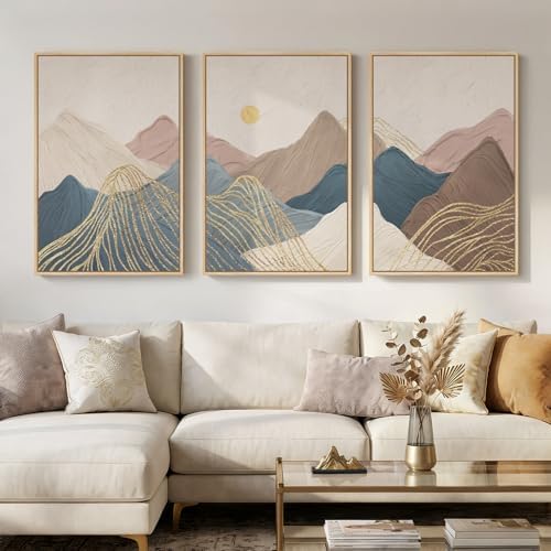 Framed Neutral Abstract Mountain 3 Piece Wall Art by Cuspin