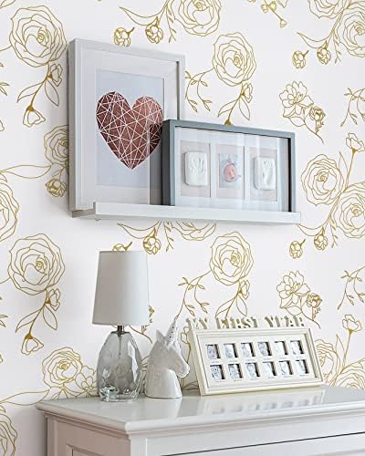Safiyya 393"x17.3" Peel and Stick Wallpaper Gold and White Contact Paper Floral by SAFIYYA