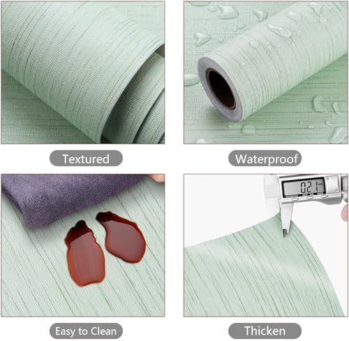 YENHOME Sage Green Grasscloth Peel and Stick Wallpaper Textured Faux Linen - Image 6
