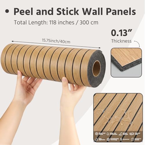 Geelin Peel and Stick PVC Wood Slat Wall Panel Decor 118" x 15.75" - Image 2