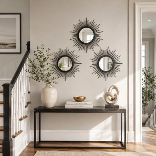 Black Sunburst Mirror Set of 3, Starburst Accent Mirror Wall Decor - Image 4