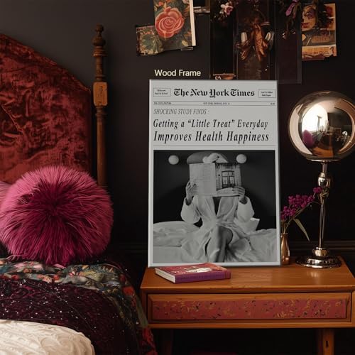 Funky Black and White Newspaper Wall Art 24x36 in Wooden Framed Humor Quotes - Image 2