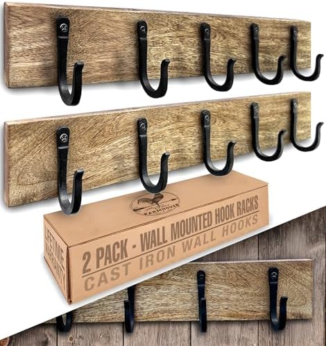 Cast Iron Spike Hooks Mounted on Two Natural Hardwood Boards Decorative by MyFancyFarmhouse