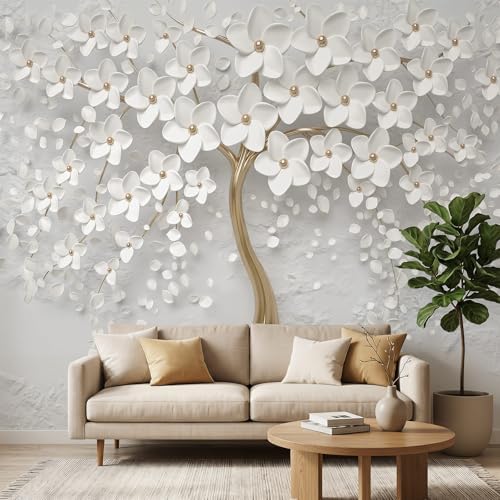 Bormia White Floral Peel and Stick Wallpaper Wall Murals - Image 2