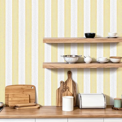 Yellow White Peel and Stick Wallpaper 15.7"x118" Modern Stripe Wallpaper - Image 4