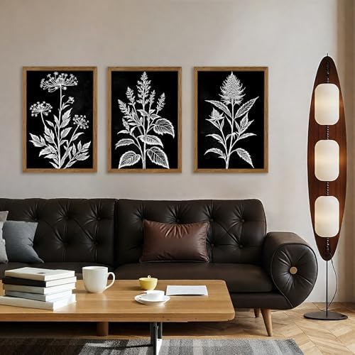 AVECCO 3 Pieces Black White Botanical Wall Art Canvas Framed 16x24 Inch - Image 4