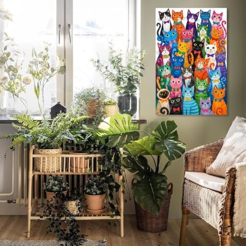 Colorful Cats Poster Whimsical Cat Family Portrait Canvas Wall Art - Image 5