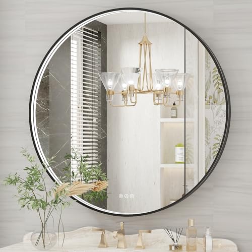 36 Inch Round LED Bathroom Mirror, Wall Mouted LED Vanity Mirror by Twalsu