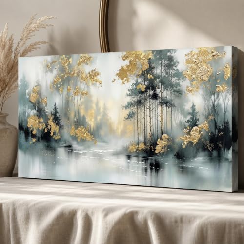 Anolyfi Misty Forest Grey Lake Canvas Wall Art - Image 3