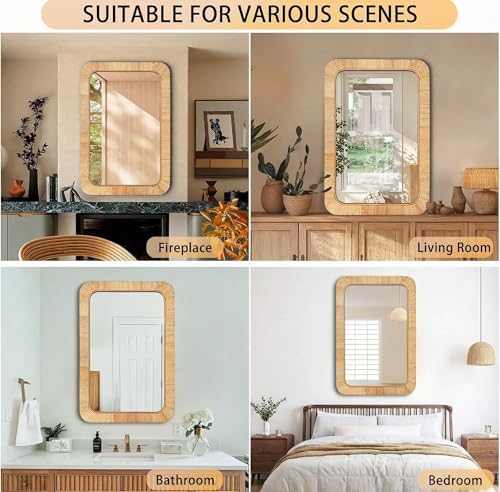 Rattan Rectangular Mirror 24x36, Boho Decorative Wall Mirror - Image 3