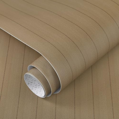 Striped Wallpaper Peel and Stick Brown Textured Wallpaper Fabric 197" x 16.14" by Micpolo