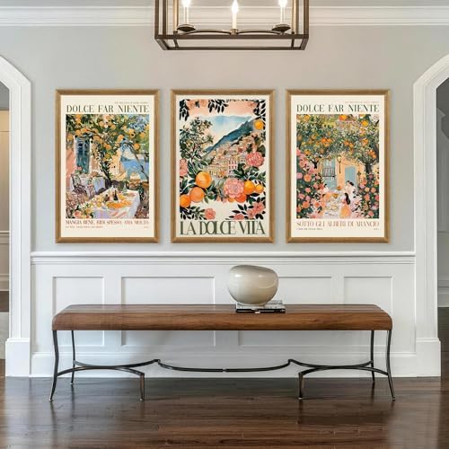 SYWENNOI Triptych Framed Dolce Far Niente Cnavas Wall Art 24x36 inch x3 - Image 2