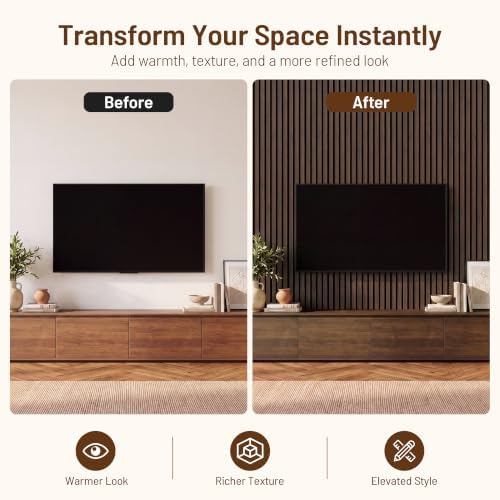 Amsleekey 2-Pack 94.5″x12.6″ Acoustic Wood Wall Panels, 4 Hooks, Dark Walnut - Image 6
