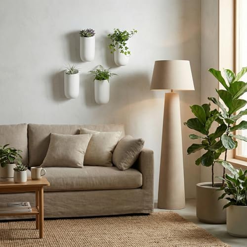 MyGift Set of 4 Matte White Ceramic Wall Planters, 6 Inch Hanging Pots - Image 2