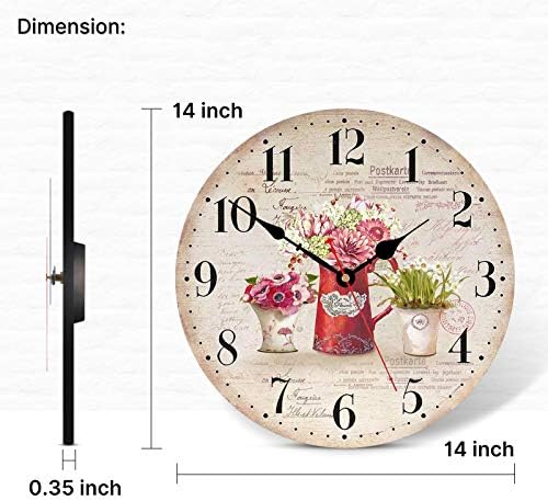 TAHEAT 14 Inch Colorful Flowers Wall Clock, Wooden Rustic Country Clocks - Image 5