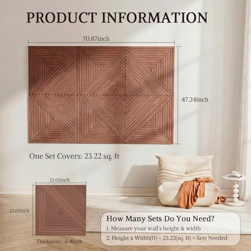 Acoustic Wall Panels, 6 Piece 23.62" X 23.62" Peel and Stick Wall Panels - Image 2