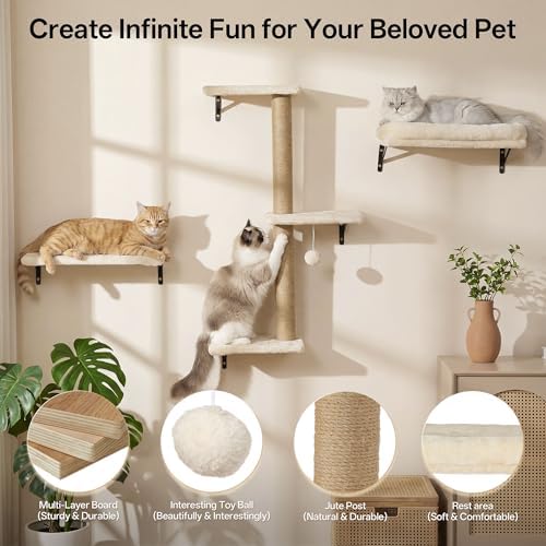MEWANG Cat Wall Shelves, 5-in-1 Cat Wall Furniture Set - Image 4