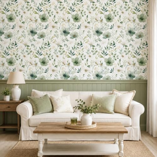 Sage Green Floral Peel and Stick Wallpaper 17.7" x 118" - Image 5