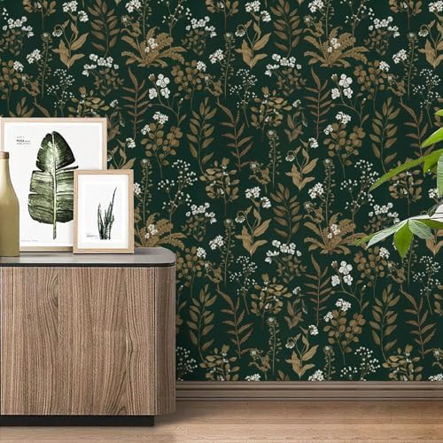 Abyssaly Dark Green Floral Peel and Stick Wallpaper 17.3" x 196.8" Vintage - Image 2