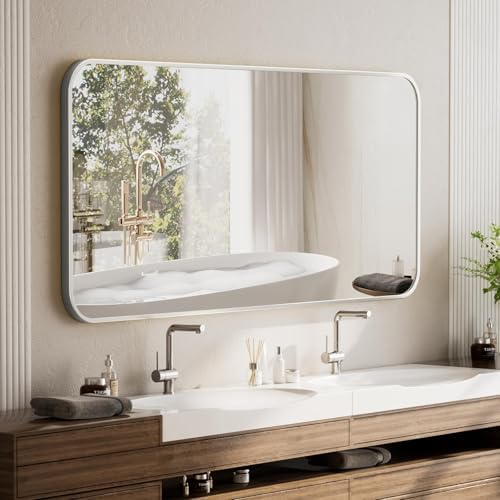 BEAUTYPEAK 26" x 38" Silver Wall Mounted Bathroom Mirror - Image 5