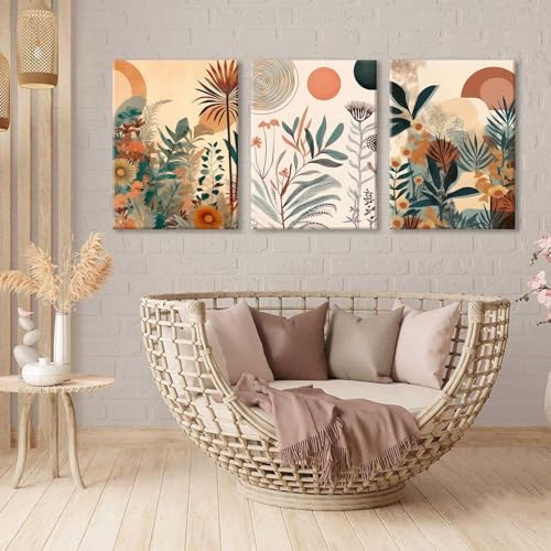 LYPHNX Framed Boho Burnt Orange Botanical Floral Canvas Wall Art Abstract - Image 2