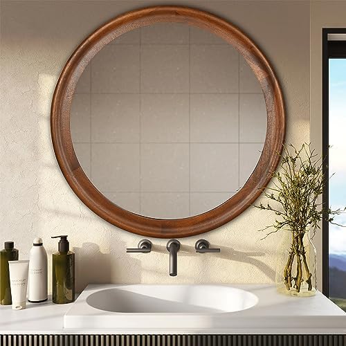 CULER Round Wall Mirrors 30 Inch, Wood Mirror - Image 5