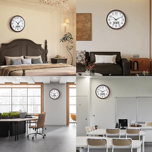 TIMESS 11-Inch Silent Non-Ticking Analog Wall Clock, Wood Brown - Image 6