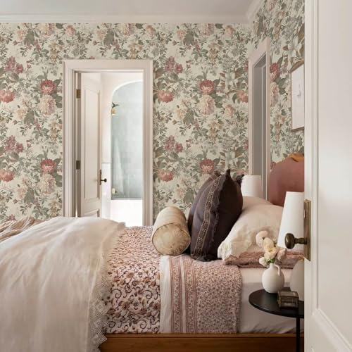 Ismoon Floral Wallpaper Peel and Stick Vintage Beige Contact Paper - Image 2