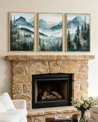 KUVIOKE Landscape Mountain Range Wall Art Set 16x24in Natural Framed - Image 5