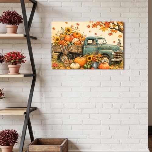 Fall Farmhouse Canvas Wall Art, Made in USA, Vintage Truck Pumpkins Sunflower - Image 6