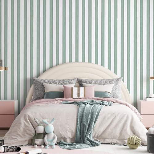 Green Stripe Peel and Stick Wallpaper A Set of 15.7" x 1181" Green and White - Image 5