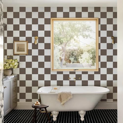 Ismoon Plaid Peel and Stick Wallpaper Vintage Brown Contact Paper 17.3"x78.7" - Image 5