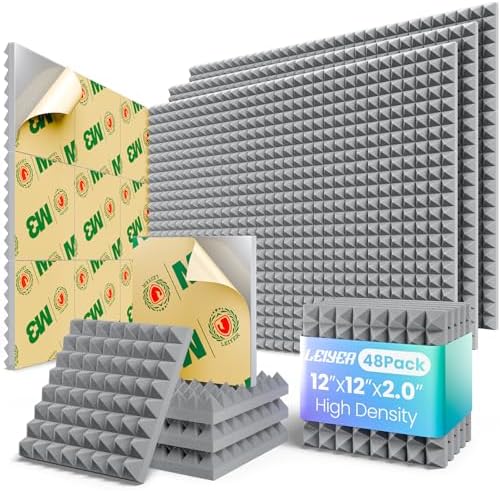 Acoustic Panels 48 pack Self-Adhesive 2"X12"X12" Quickly-Expand Foam by LEIYER