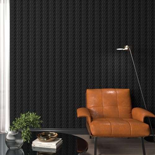 Decotalk Textured Wallpaper Black 17.7"x200" Grasscloth Wallpaper Textured - Image 4