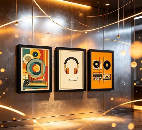 3Pcs Vintage Music Canvas Wall Art MidCentury Modern Vinyl Turntable Painting - Image 4