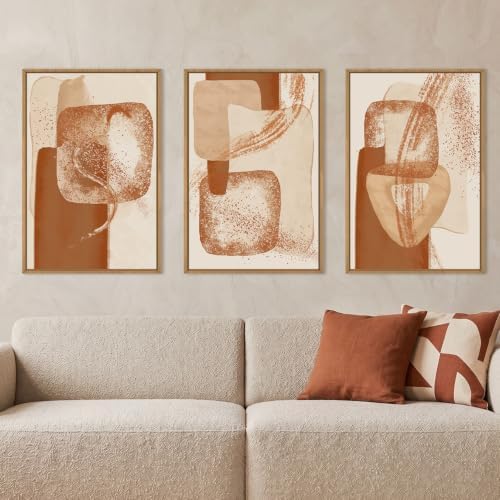 Neutral Orange Abstract Framed Canvas Wall Art Set-16"x24"x3 by Celestdeco
