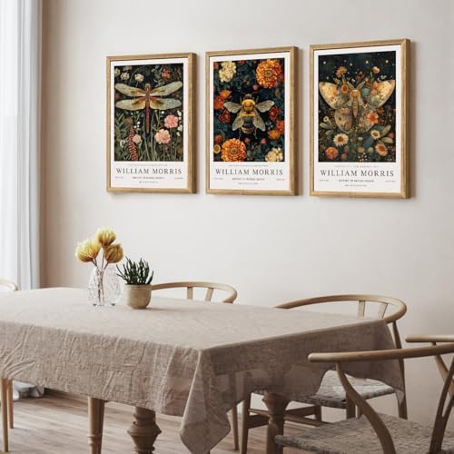 Hianan Wood Framed Morris Dragonfly Floral Wall Art Set of 3, 12x16 in - Image 3