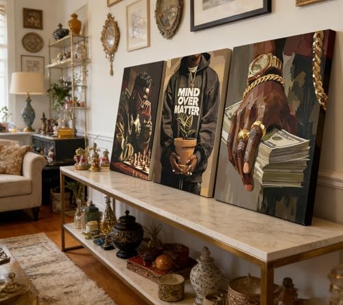 3Pcs Trendy Black Man Canvas Wall Art, Luxury African American Painting - Image 2