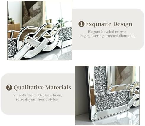 Crushed Diamond Mirror Silver: Rectangular Wall Decor 47.2"x23.6" - Image 6