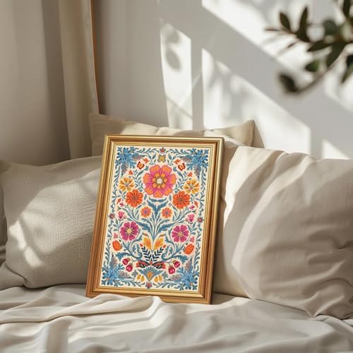 EJPFOGV Colorful Folk Art Bohemian Floral Framed Canvas Wall Art 12x16 inch - Image 3