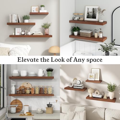 24" Walnut Floating Shelves Wood Wall Shelf, Walnut Color - Image 5
