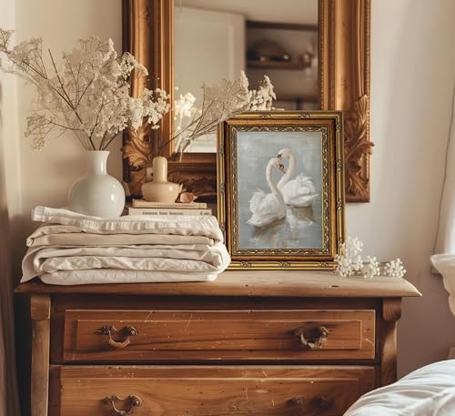 Vintage Gold Framed Swan Canvas Wall Art Country Farmhouse Retro Romantic - Image 5