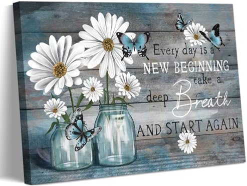 Daisy Canvas Wall Art Butterfly Wall Decor Inspirational Poster Print Flower by ZLXARTLA