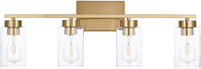4 Light Bathroom Vanity Light Fixtures, Brushed Brass Modern Wall Lights - Image 2