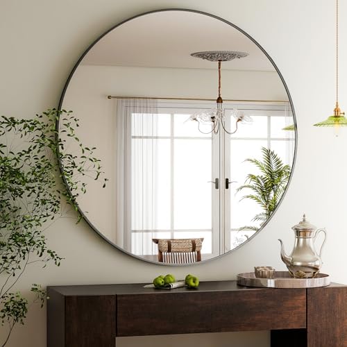 HARRITPURE 48 Inch Round Mirror Black Circle Bathroom Mirror by HARRITPUREHome