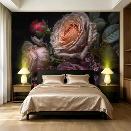 Black Large Rose Cluster Landscape Mural, Flower Peeling and pasting, by SIDIANYA