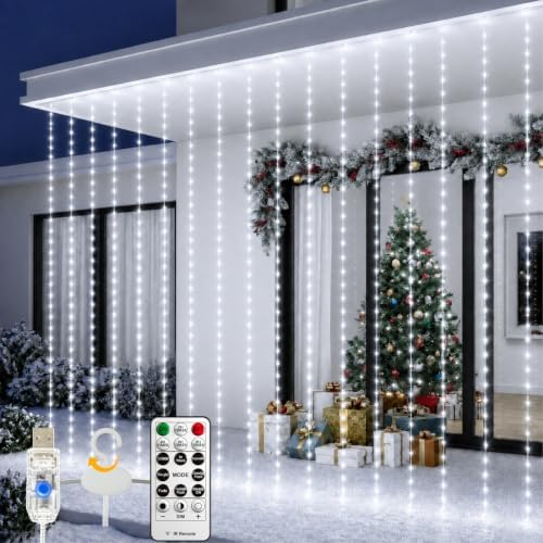 HXWEIYE 300LED Fairy Curtain Lights, 9.8x9.8Ft USB, Tangle-Free by LightUpYourHomewHXWEIYE